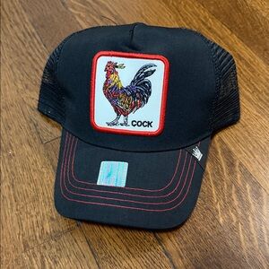 Black Trucker Hat with Rooster Patch